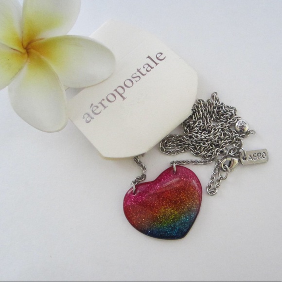 Aéropostale Heart Necklace Rainbow Glitter - Picture 4 of 4